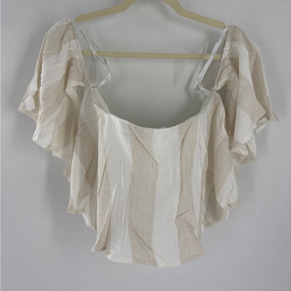 The Clothing Company White/Beige Stripes Off The Shoulder Flowy Crop Top Size M - Picture 1 of 6